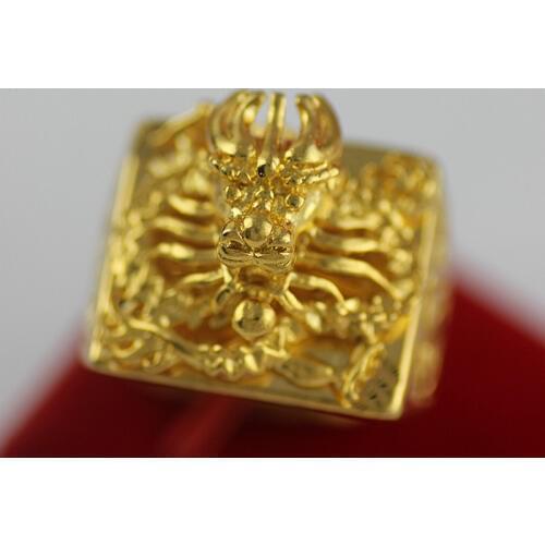 Lifelike Chinese Dragon Shaped Band Ring for Men Real Yellow Gold Filled Trendy Adjustable Wedding Ring Gift