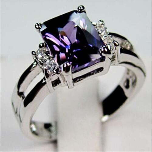 Luxury Female Purple Geometric Stone Ring Simple Silver Color Finger Ring Wedding Band Promise Engagement Rings For Women