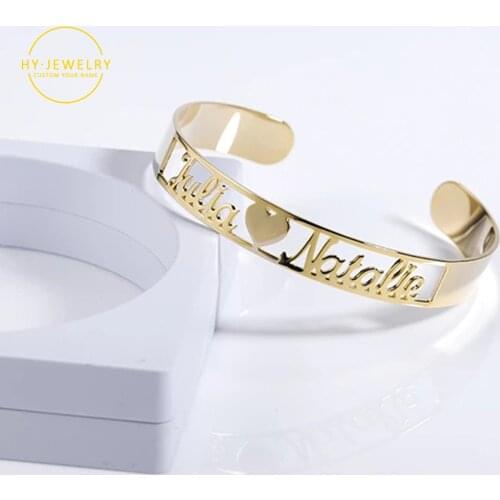 Hand Decoration Customized Name Cuff Personalized Bracelets Bangles Women Gold Stainless Steel Birth Jewelry Christmas GiftsHand