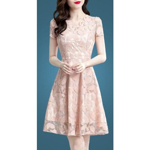 Embroidery Vintage Christmas Dress Women Summer Elegant Short Sleeve V-Neck Sexy Lace Party Dress Plus Size S~4XL 4860