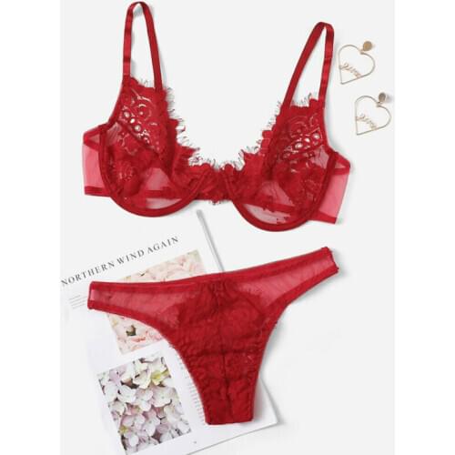 Sexy Lace Floral Bralette Women Bralet Bra G-string Set Baby Dolls Shaped Non-padded Pajamas Sleepwear Underwear Sets