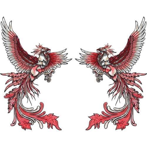 Sewing On Large Red Phoenix Patches For Clothing Applique Embroidery Patch Decals Peacock Phoenix 3D Diy Clothing Accessories