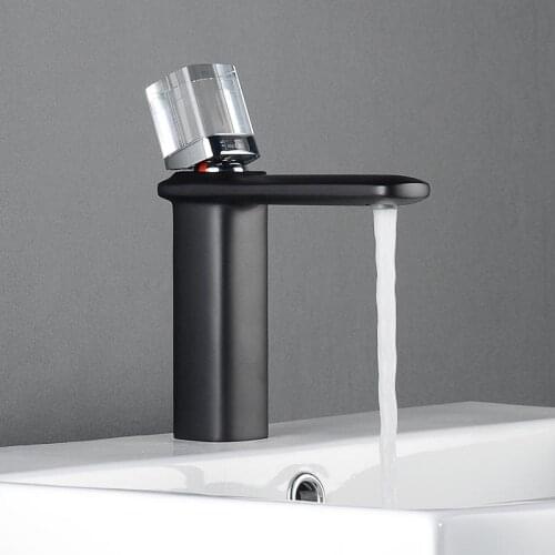 Acrylic Handle Bathroom Washbasin Faucet Hot and Cold Sink Mixer Tap Black/Chrome Brass