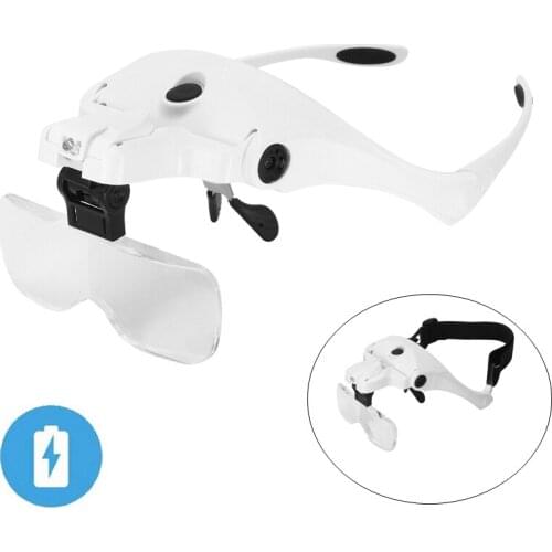 Rechargeable Helmet Magnifier 1X 1.5X 2X 2.5X 3.5X Headband Magnifying Glasses with Illumination Third Hand Loupe for Soldering