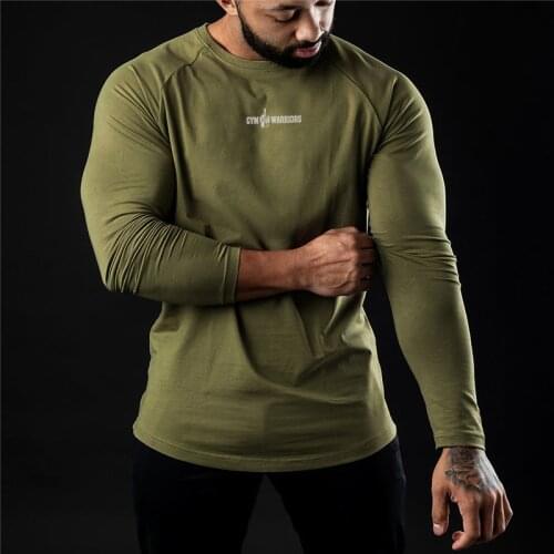 Spring Gym Clothing Men Casual Slim Running Shirt Cotton Sports T-shirt Bodybuilding Fitness Workout Long Sleeve Tee Shirt Male