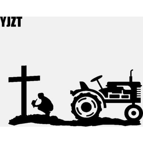 YJZT 16CM*7.3CM Religion Farmer Tractor Cross Christian Church Truck Car Sticker Vinyl Decal Black/Silver C3-1418