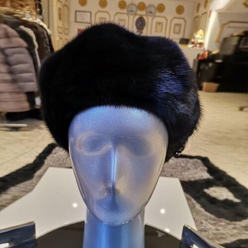 WINTER PALACE 2020 Fur Hat Winter Warm Natural Mink Fur Hats for Women Classic Luxury Caps Earflap Christmas Hat