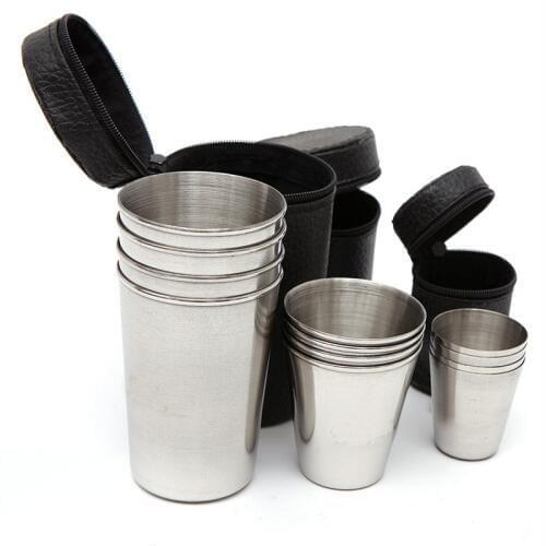 1 Set of 4 Stainless Steel Camping Cup Mug Drinking Coffee Tea with Case for Outdoor New Arrival