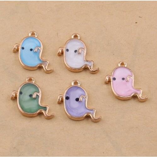 10 PCS/Lot 18*20mm Gold Color Ghost Pendants Enamel Charms Handmade For DIY Jewelry Making Accessories