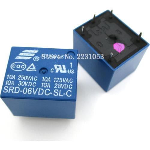 5PCS/LOT SRD-06VDC-SL-C Relay T73-9V 5 pin PCB Type 10A 6V DC Power Relay