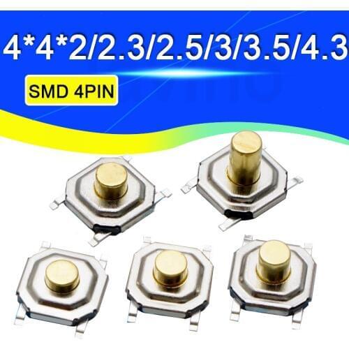 50PCS 4 * 4 * 1.5 four foot patch light touch switch temperature resistant copper head inching waterproof button H=1.5/1.7/2/2.3