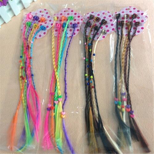 6Pcs Kids Girls Colorful Cartoon Elastic Hair Clip Wig Tiara Hair Tie Rubber Ties With Wig Decoration 4 Styles Hair Accessories