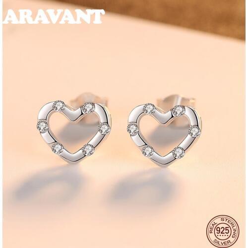 925 Sterling Silver Small Love Heart Stud Earring For Women Korean Earrings Jewelry Valentines Day Gift
