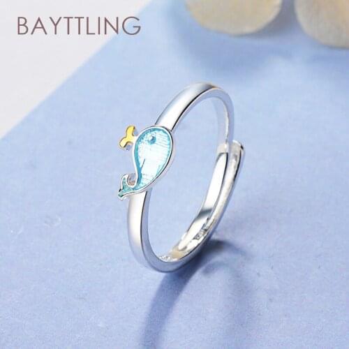 BAYTTLING New 925 Sterling Silver Cute Whale Round Open Ring For Woman Party Wedding Jewelry Gift