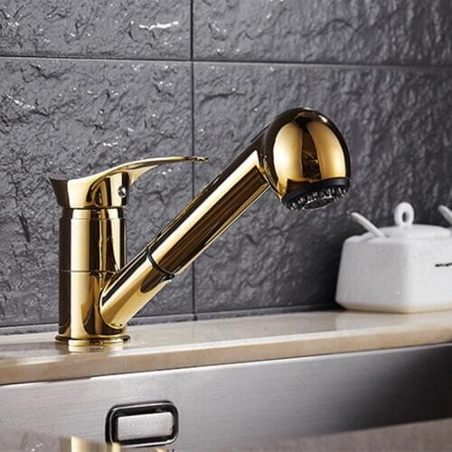 Free shipping European golden kitchen sink faucet with single handle bathroom basin faucet of pull out basin sink water faucet