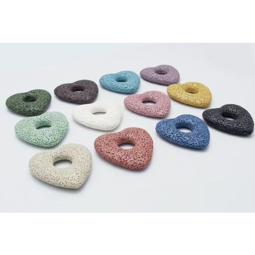 Big Heart 49x48mm Natural Volcano Lava Stone Loose Crafts Big Hole Pendant Bead lot for Jewelry Making DIY Necklace Findings