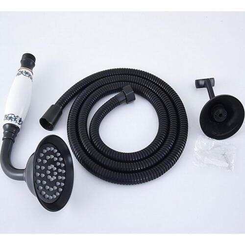 Black Oil Rubbed Brass Hand Held Shower Head Wall Holder Bracket 1.5M Hose Set Water Saving Bathroom Handheld Sprayer ahh075
