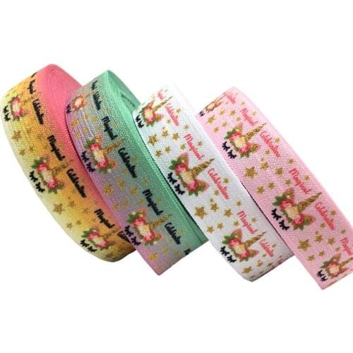 20y 20mm Glitter Star Unicorn Print Fold Over Elastic Ribbon Home Decor DIY Gift Wrapping NEW Year Party Handmade Accessories
