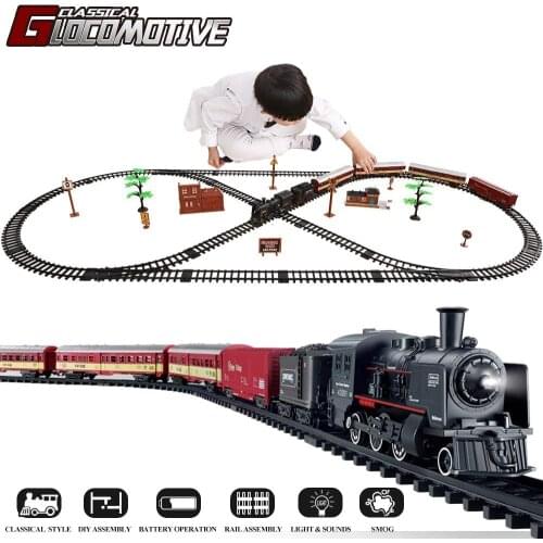 Electric Train Toy Set Car Railway and Tracks Steam Locomotive Engine Diecast Model Educational Game Boys Toys for Children Kids