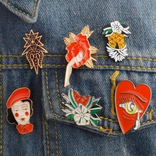 Pineapple Watermelon Flowers Little Red Riding Hood Girl Flower Fairy Crying Heart Tears Enamel Brooches Fashion Women Lapel Pin