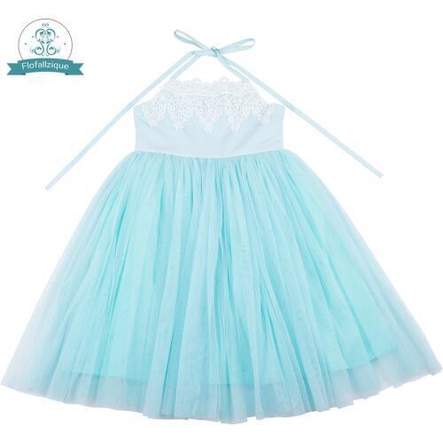 Flofallzique 2020 Baby Tutu Girl Dresses Water Blue Sling Sweet Lovely Wedding Princess Toddler Kids Clothes 1-10Y