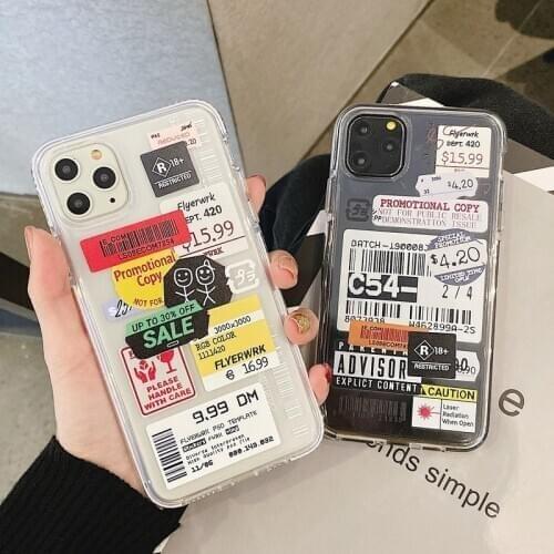 Cool Label Art Lines Shockproof Soft Silicone Phone Cases For iPhone 11 12 Pro Xs Max Mini XR 7 8 Plus Clear Simple Black Cover
