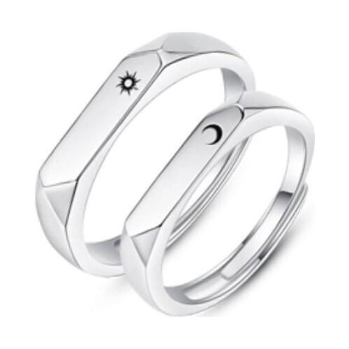 Uloveido New 925 sterling silver sun and moon couple ring simple sun and moon opening ring student lover jewelry gift SALRG23