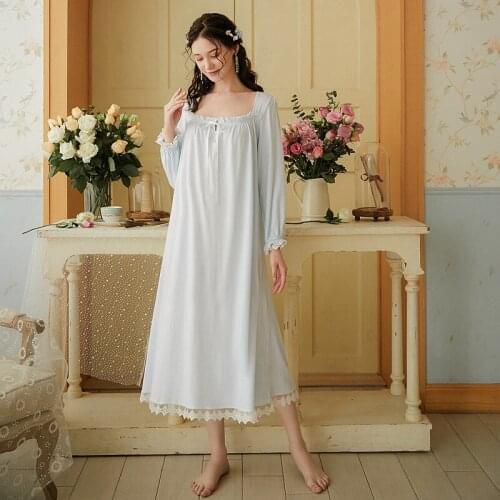 Lace Long Vintage Nightdress Autumn Ruffles Ladies Sweet Nightgowns Lolita Plus Size Negligee Long Sleeve Women Sleepwear