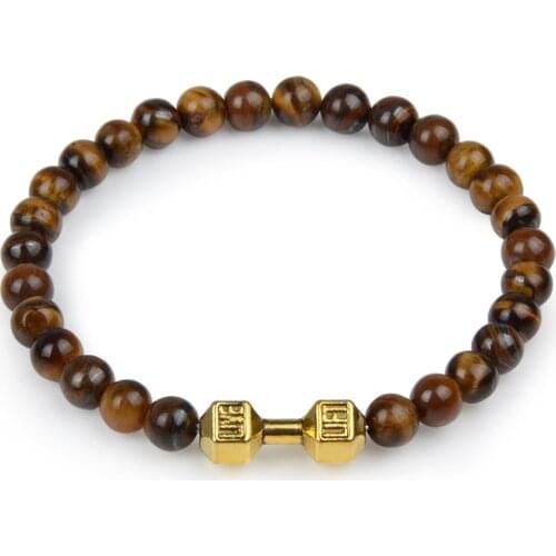 LFPU Natural Stone Bracelet Barbell Black Lava Matte Tiger Eye Buddha Beaded Bracelet Men Bracelet Women Men