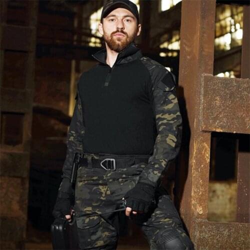 Men Sets Military Shooting Uniform Outdoor Airsoft Paintball Clothing Tactical Combat Shirts + Cargo Pants Elbow/Knee Pads Suit