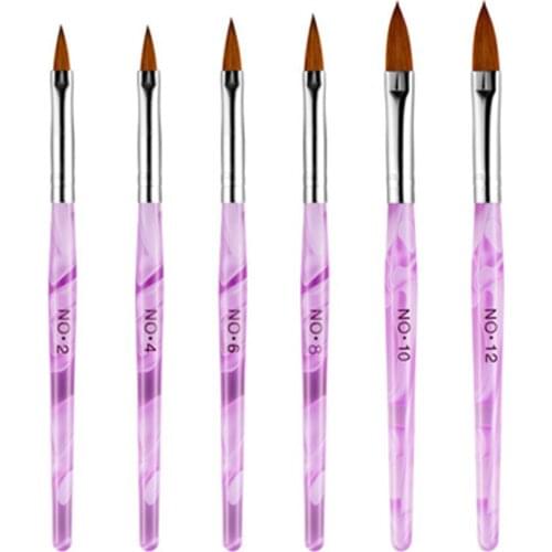 6 Pcs Acrylic Handle Nail Art Flat Brush Design UV Gel Painting Drawing Crystal Pen Set Carving Salon Tips Builder Manicure