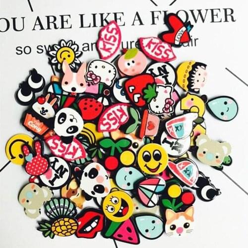 50pcs Cute Acrylic Patch No Pin Kids Brooch Findings DIY Cartoon Iron On Patches For Clothes Bag Applique Sticker Children Gifts