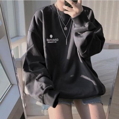 Autumn new Hoodies Women Spring Letter Printed Loose Thin Korean Leisure Womens black Sweatshirts All-match crewneck sweatshirt
