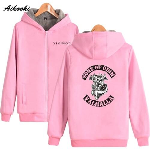 Aikooki New The sons of Odin Thicker Zipper Hoodies Men/Women Winter Villus High Quality Thicken Zipper hoodie Warm Sweatshirt