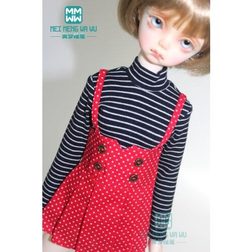 Clothes for doll fits 43cm 1/4 BJD doll fashion Black striped shirt, little pleated skirt