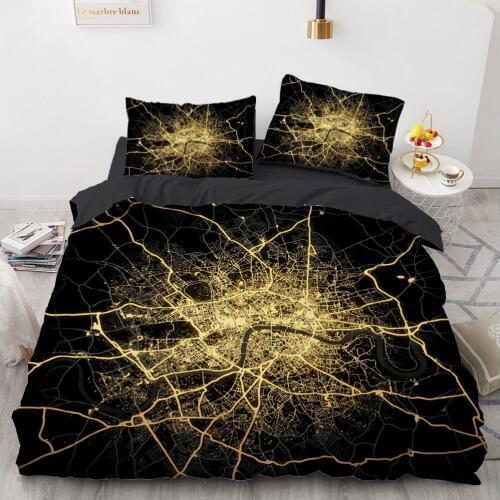 3D City Map Design Comforter Duvet Quilt Cover Bedding Set Full King Queen Double Full Twin Sizes Black Bed Linens Home Textile