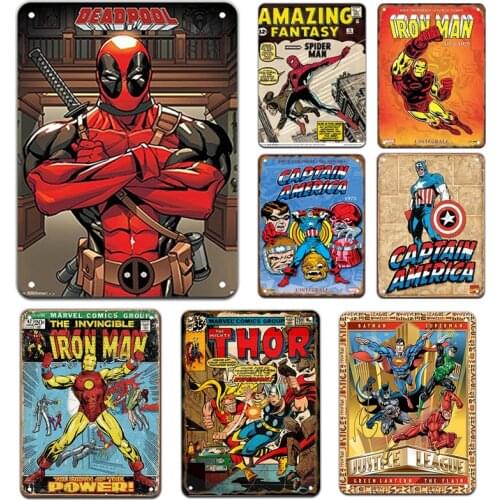 Marvel Movie Clip Tin Signs Plate Spiderman Captain America Posters Art Cafe Bar Vintage Metal Painting Wall Plaque Home Decor