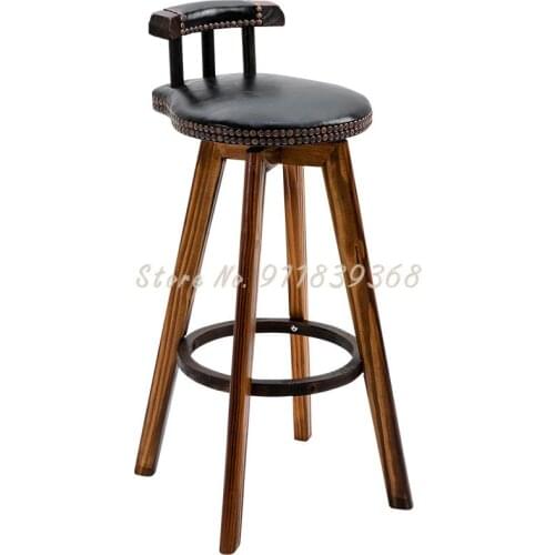 Retro Solid Wood Bar Chair Modern Simple Creative High Stool Family Back Chair Bar Stool Bar Chair Milk Tea Shop Chair