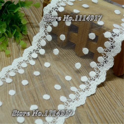 Off-white Dot Embroidery Mesh Lace Trim Lace Fabric Hair Decoration 13cm Width 5Yds/lot