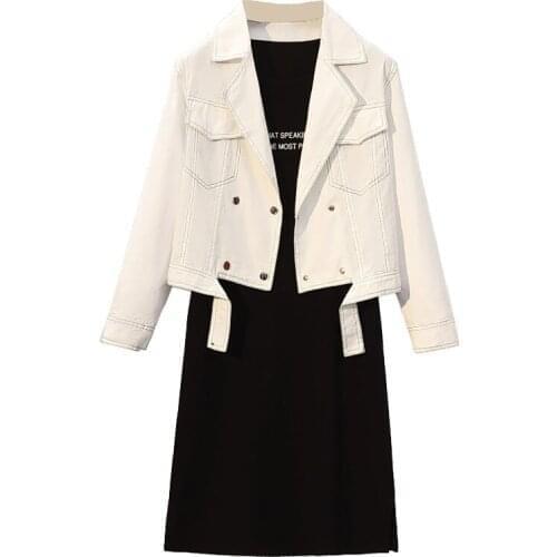 Spring Autumn Women Clothing Two Piece Set Jacket Tops And Midi Tank Dress Metching Set Outfit Plus Size Sport Suit Tracksuit