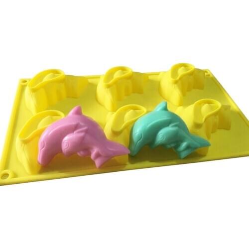 6 Cavity Dolphin Silicone Soap Mold Handmade Clay Candle Mold Kitchen Baking Gumpaste Chocolate Cake Mould Molds for Soap making