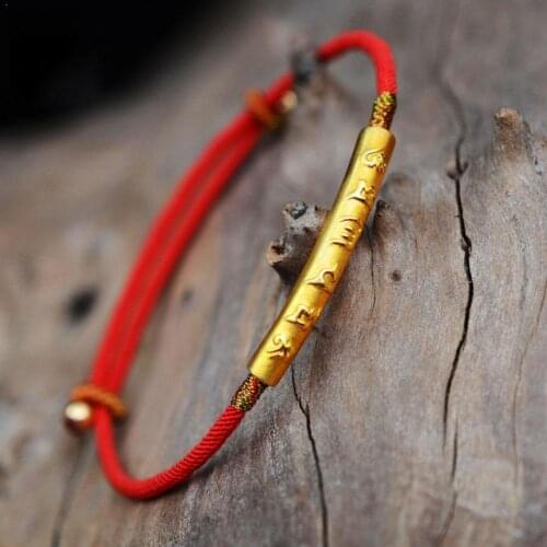 Sterling Silver Six-character Mantra Bracelet Red Rope Couple Adjustable Lucky Lover Valentines Gifts Day Bracelet N1H0