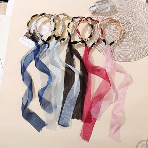 Rhinestones Imitation Pearls Braided Headband Women Girls Lace Bow Ribbon Hair Hoop Hairband Hair Accessories Jewelry Headwear