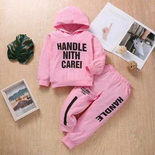 Spring And Autumn New Girls Pink Letter Print Hood Cartoon Cute Outer Wear Long-Sleeved Middle Child Suit