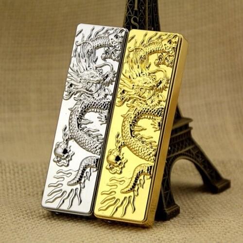 Vintage Strip Relief Dragon Gas Lighters Drop Down Turbo Compact Butane Jet Cigarette Lighter Antique Collection Mens LIGHTER