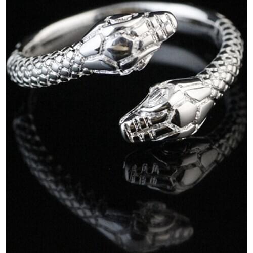 Vintage Punk Double Snake Head Rings for Women Creative Retro Opening Adjustable Spinner Ring Female Jewelry Accessories Gifts