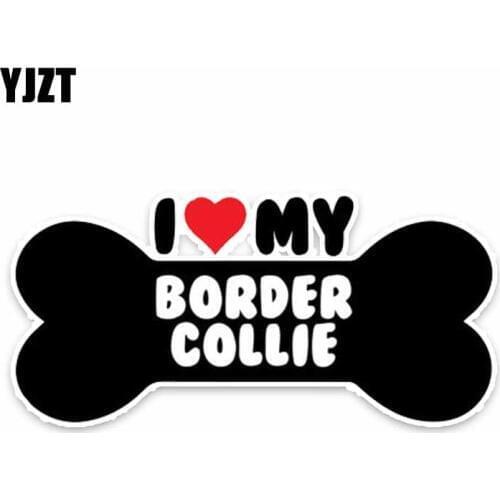 YJZT 15*7.1CM I Heart My Border Collie Dog Bone PVC Car Bumper Car Sticker Decals C1-4160