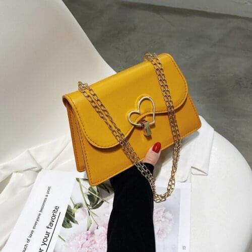 Women PU Leather Crossbody Bag Fashion Classic Chain Square Shoulder Bag Soild Color Wild Trend Love Lock Messenger Bag