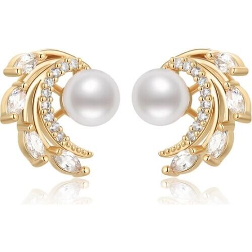 Lnngy 2020 New Silver Stud Earrings 6-6.5mm Natural Freshwater Pearl Wing Stud Earrings Women Party Earrings Fine Jewelry Gifts