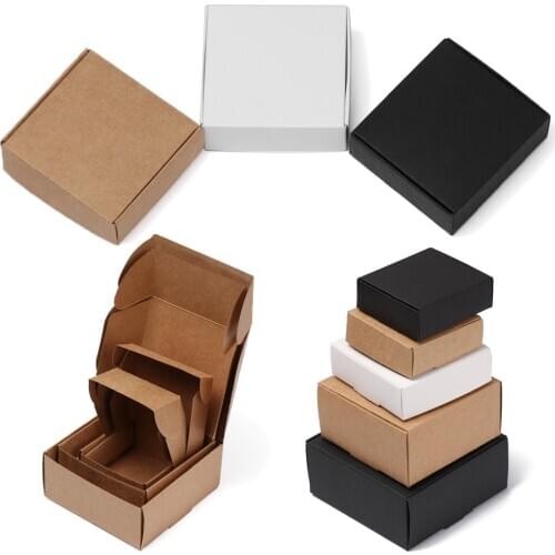 10PCS White Black Craft Paper Gift Box Packaging Jewelry Box Small Kraft Paper Box Brown Cardboard Handmade Soap Box 7 Size